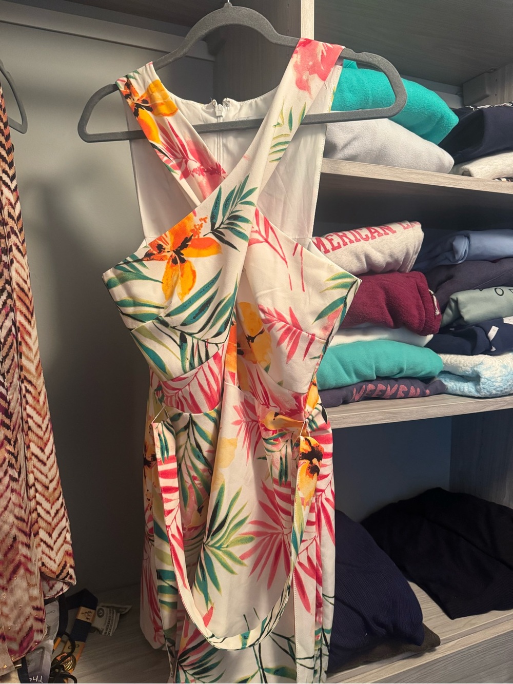 Floral Tropical Print Girls One-Piece Romper - White with Pink & Green